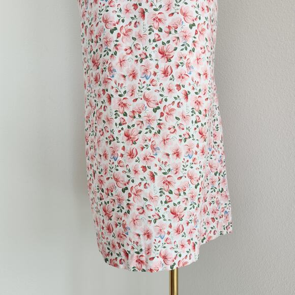 Vintage 80s Stitched by Fay Pink Floral Sleeveless Cotton Dress Pull On L - Picture 8 of 10